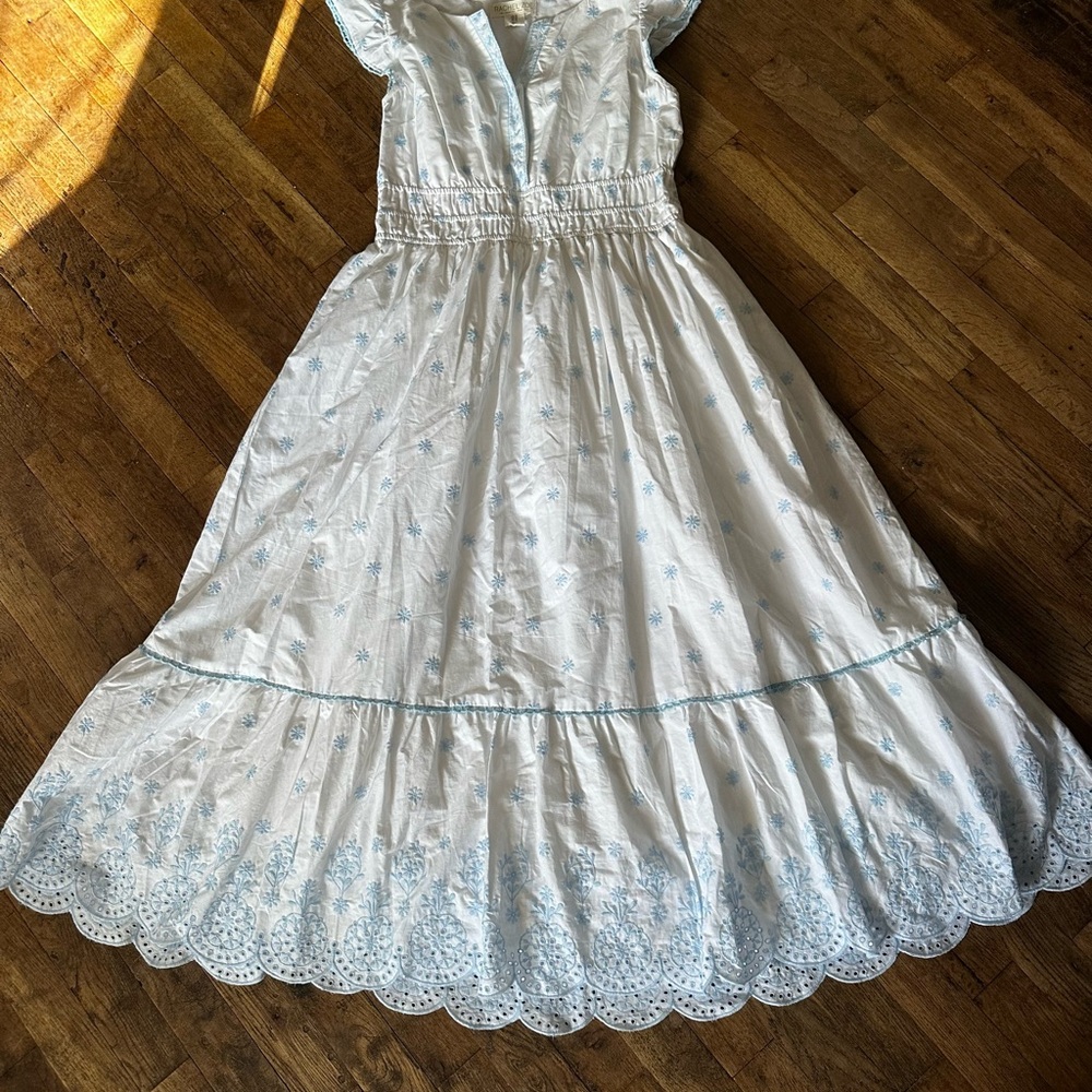 White and Blue Floral Maxi Dress